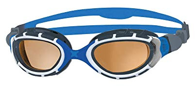 Zoggs Predator Flex Adult Swimming Goggles, UV protection swim goggles, Quick Adjust Comfort Goggles Straps, Fog Free Swim Goggle Lenses, Goggles, Blue/Grey/Polarized Copper, Regular Fit, One Size