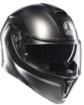 AGV Streetmodular ECE 22-06 Mono, Modularer Helm, Motorrad Klapphelm ECE 22-06 P/J in Zwei Konfigurationen zugelassen, mit Sonnenblende, Asphalt Matt Grau, M