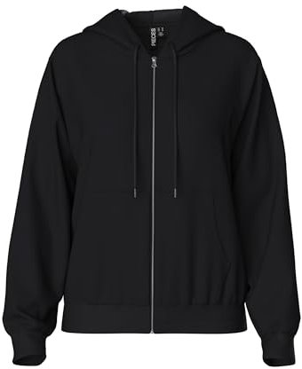 PIECES Damen Sweatshirt Pcchilli Ls Zip Hoodie Noos Bc Kapuze mit Kordelzug Ärmelbündchen und Saum liegen an Kängurutasche Schwarz M