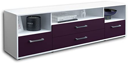 Lqliving TV-Board Lowboard Azula, Korpus in Weiss matt, Front im trendigem Lila (180x49x35cm), mit Metall Griffen, Made in Germany