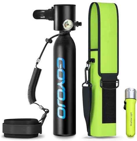 GOYOJO Botella Aire Buceo Mini 0,5L, 5-10 Minutos Equipo de Buceo Portátil Mini Tanque de Buceo Sistema de Buceo para Entrenamiento de Respiración de Buceo Submarino, Turismo/Limpieza de Barcos