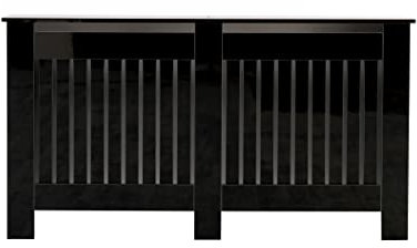 ALPHA Wooden High Gloss Black Radiator Cover Cabinet Decoration Cabinet Display Tables Vertical Slat Style for Living Room S/M/L/XL (L: W151.5xD19xH85cm)