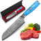 kyushublade Damascus Santoku Knife 7, 67-Layer High Carbon Stainless Steel Kitchen Knife, Blue Resin Handles, Ultra Sharp Chef's Knifes, Pro Cooking Knifes for Home Restaurant, Gift Box