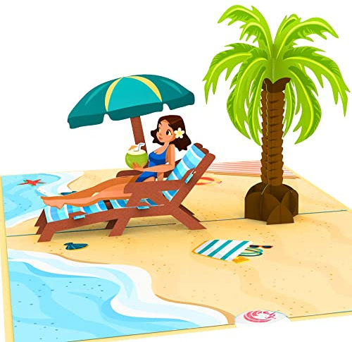 UNIPOP Relaxing Day 3D Beach Pop Up Card, Thoughtful Greeting Card for Birthdays, Holidays & Relaxing Moments