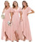 Ever-Pretty Robe de Bal Femme Longue Asymétrique Manches Courtes Col V Fendue Fluide Chic Rose Clair 48
