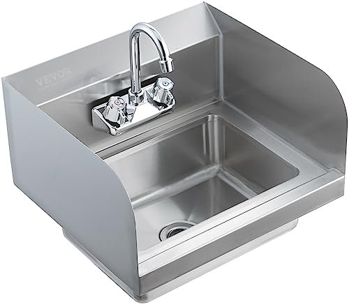 VEVOR Kommerzielles Handwaschbecken mit Wasserhahn, Kleines Handwaschbecken, Wandmontage-Handwaschbecken für Restaurant, Küche, Bar, Garage und Haus, 432 x 381 x 330 mm
