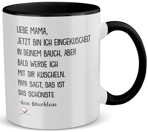 22Feels Schwangerschaft Geschenk für Werdende Mama, Mom To Be Tasse Frauen, Muttertag Geburtstag, Bald Mutter, Ich bin Schwanger Verkünden, Gratulation, Hallo von Baby (Zweifarbig Weiss-Schwarz)