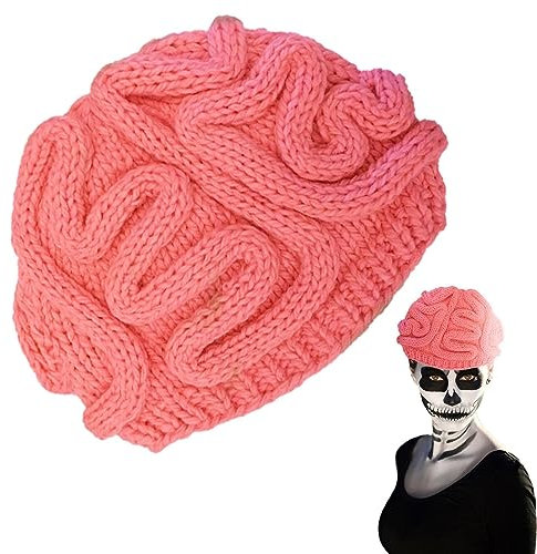 WOBBLO Halloween-Gehirn, gestrickt, warme und bequeme Mütze mit Universalgröße, Strickmütze, handgestrickt, für Weihnachten, Halloween-Geschenke