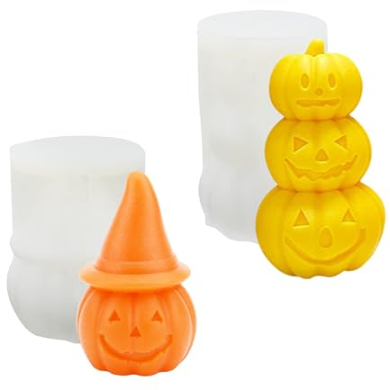 2 Pcs Halloween Candle Moulds,3D Pumpkin Shaped Halloween Silicone Resin Molds,Reusable DIY Silicone Moulds Casting Kit for Candle Making,Craft Thanksgiving Resin Epoxy Mold for Home Decor