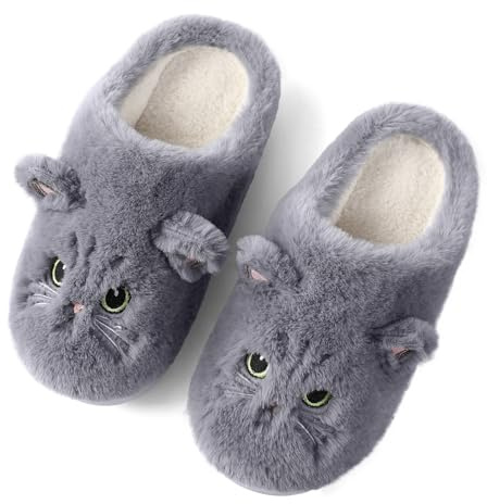 Puimentiua Winter Katze Hausschuhe,Damen Plüsch Hausschuhe,Kuschel Lustig Tiere Schuhe,Cat Slippers (Fällt 1-2 Gr. kleiner aus)