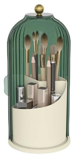 Emljkvp Make-up-Pinselhalter mit staubdichter Abdeckung, um 360 Grad drehbar, Make-up-Pinsel-Organizer für Schminktisch, Badezimmer, Grün
