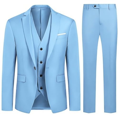 Allthemen Herren Anzug 3 Teilig Slim Fit Anzüge Business Hochzeit Modern | Sakko Hose Weste, Formelle Arbeit, 1 Knopf, Revers, Einfarbig, Einreihiger, Smoking, Komplett Set, Elegant