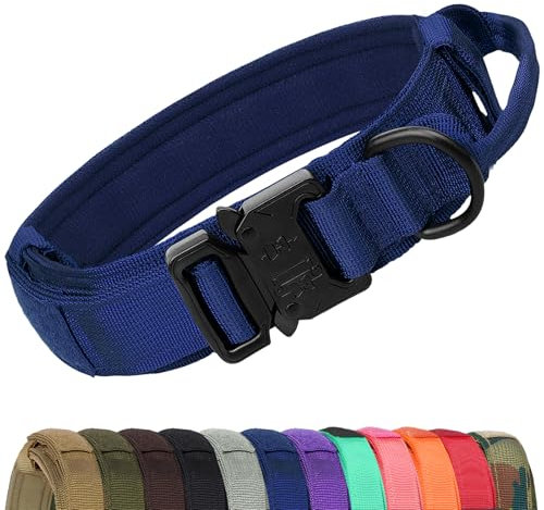 Joytale Taktisches Hundehalsband mit Griff Halsband Hund 3.8 cm Breit Hundehalsband für Große Hunde Verstellbar aus Nylon, Navy Blau, XL