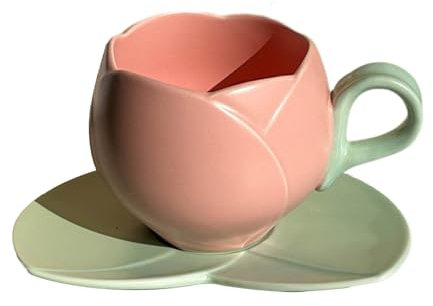 pofluany Multifunktionaler Kaffeebecher Blumentopf Becher 1 Set Keramik Tulpe Kaffeetasse mit Untersetzer Hitzebeständig Langlebig Teetasse für Zuhause Rosa
