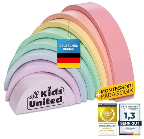 Holz Regenbogen Kompakt, Bogenbrücke aus Bausteinen ideal für Unterwegs, Stapelturm Lernspielzeug aus Holzbausteinen 8-teilig Bauklötze; aus umweltfreundlichen, FSC zertifiziertem Holz (Kompakt)