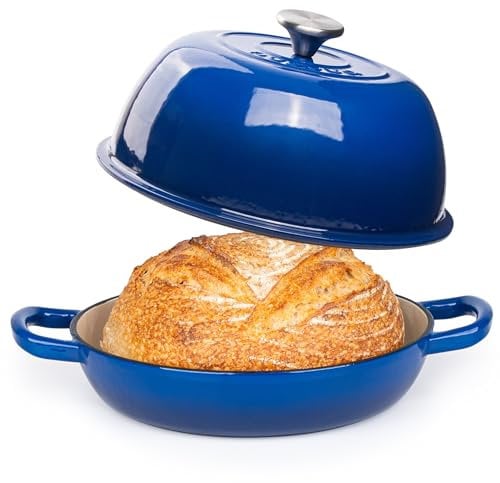 Enamelled Cast Iron Dutch Oven Pot – Dutch Oven For Sourdough Bread Baking – Cast Iron Bread Pot – Dark Blue, 6 Quarts, 22cm – by Nuovva