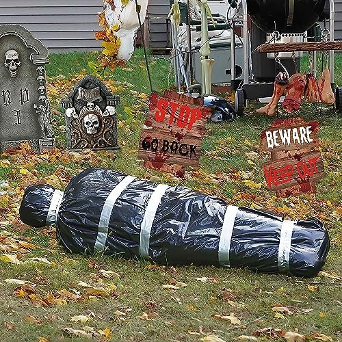 Halloween Leichensack Requisiten - Höhe Erhöhen 2024 Neu Schwarz Gruselige Deko Outdoor Garten Aufblasbar Gefälschte Leiche für Tote Opfer Spukhaus