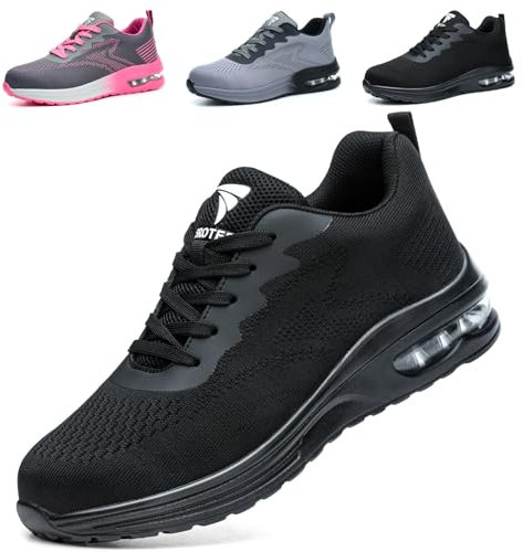 WUAYAMI Chaussures de Sécurité Hommes Femmes Baskets de Secruite Légère Chaussure de Travail Confortable Respirantes Chaussure de Chantier Antidérapantes, Noir, 47 EU