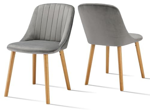Goeurvant Chaises Salle a Manger Pieds Bois Lot de 2, Chaise Velour de Cuisine Moderne Rembourrée avec Dossier pour Salon, Bureau, Coiffeuse, Gris Clair