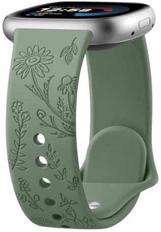 Vancle für Fitbit Versa 4 Armband/Fitbit Versa 3 Armband/Fitbit Sense 2 Armband/Fitbit Sense für Damen Herren, Silikon Armbänder Floral Gravierte Uhrenarmband, Wasserdichtes Sport Ersatzarmband