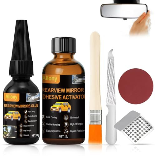 Allony Kit Adesivo Retrovisore, Colla per Specchietto Retrovisore Interno, Specchietto Retrovisore Auto Colla, Adatto a Tutti i Tipi di Specchietti Retrovisori Auto, Vetro Autoadesivo