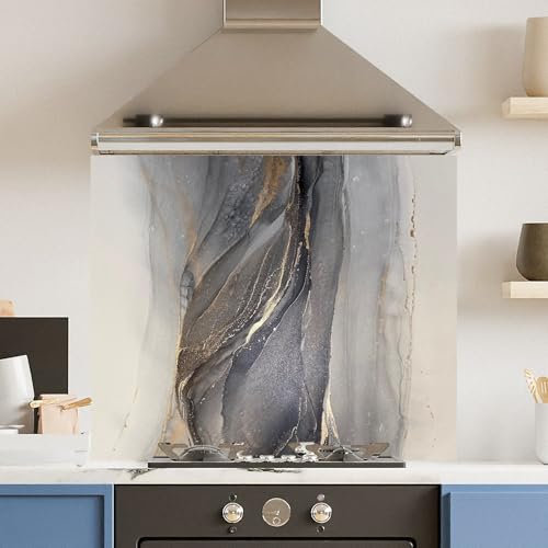 Toughened 6mm Glass Kitchen Splashback 90 x 65cm Blue Marble - Polished Edge Heat Resistant Back Splash for Cookers Hob