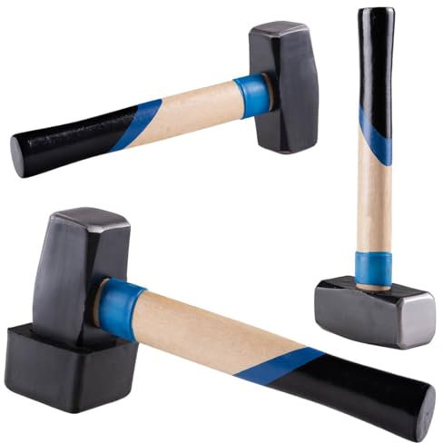 Fäustel Hammer Vorschlaghammer Plattenverlegehammer, 2000g, 2kg, mit Holzstiel und austauschbarem Gummi-Schlagkopf