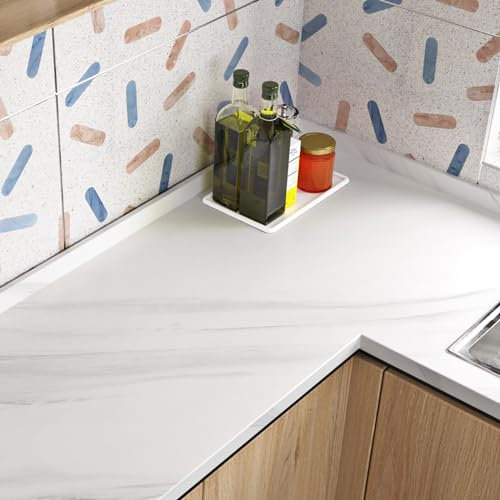 Livelynine Worktop Vinyl Covering Marble Grey White 40CMx5M Waterproof Self Adhesive Bathroom Wallpaper Marble Look Kitchen Worktop Vinyl Wrap for Furniture Table Desk Top Kitchen Splashback Cupboard