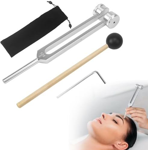 UVVRUR Tuning Fork 128 Hz Tuning Fork Neurology Tuning Fork Therapy Tuning Fork Set with a Silicone Hammer for Yoga, Meditation, Sound Therapy, Chakra Therapy, Anti-Stress (A)