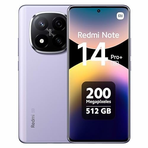 Xiaomi Redmi Note 14 Pro+ 5G - Smartphone de 12+512GB, Pantalla de 6.67 AMOLED FHD+ 120Hz, Snapdragon 7s Gen 3, cámara de 200MP, HyperCharge 120W, 5110 mAh, Cargador no Incluido, Morado (Versión ES)
