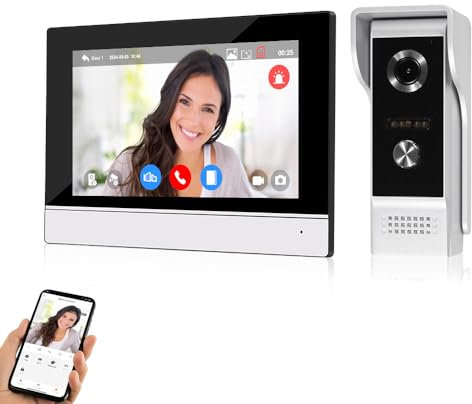 KurDunly 7 Kabelgebundene Video Tür Telefon Sprechanlage System 1080P Indoor Monitor Touchscreen mit HD Infrarot Outdoor Türklingel WiFi Tuya APP Anschluss für Villa Home Office Wohnung