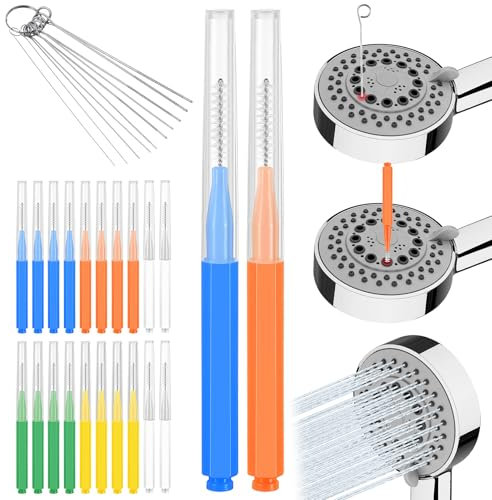 30 pcs Shower Head Cleaning Brush Tool, Shower Head Cleaner Picks Anti Clogging Cleaning Brush Nozzle Unclogger Tool with Storage Boxe for Household Bathroom