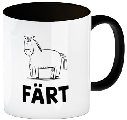 speecheese Färt Kaffeebecher in schwarz mit Pferdeskizze für Büro oder Zuhause Witz Skizzierung Zeichnung Ironie