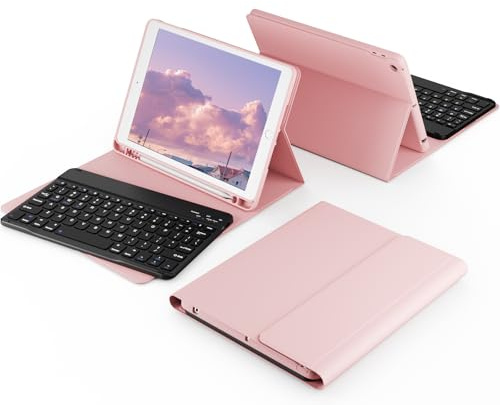 GKABXY Keyboard Case for iPad 9th Generation/8th Gen/7th Keyboard Case, Bluetooth Keyboard for iPad 9 8 7 Generation Case 10.2 inch 2021/2020/2019, Built-in Pencil Holder, Pink