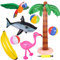 Aragallant Aufblasbare Palmen Spielzeug Set, 9 Stücke Aufblasbares Palmen Flamingo Baum Strand Spielzeug, Fliegen Papagei Delphin Bananen Strand Bälle für Sommer Schwimmbad Hawaii Deko Themenparty