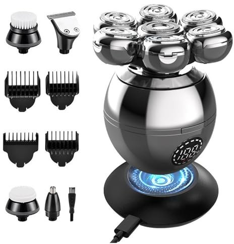 luxderm Precision Pro 7D Kopfrasierer Multifunktionaler, wiederaufladbarer Elektrischer Rasierer für Männer 360° Rotationsrasur, Reise Set mit Zubehör