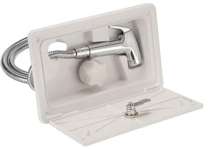 ZKLGS RV External Shower Box Shower Head Adjustable Water Volume Hot And Cold With Lock Caravan Camper Accessories for Caravan(Bianco)