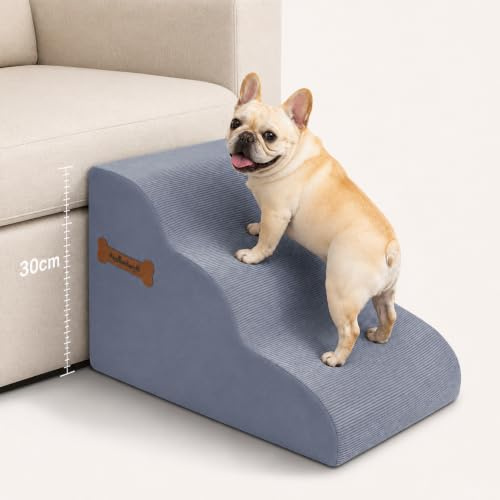 30 cm hohe 3-stufige Hundetreppe für kleine,32Wx60Lx30H | Hochdichte Schaumstoff-Hundetreppe für Sofa, Sessel und Couch, rutschfeste Unterseite, abnehmbarer und waschbarer Bezug