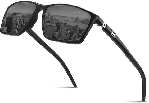 Gesruny Polarisierte Sonnenbrille Herren Damen Unisex UV400 Schutz Ultraleichte Klassische Retro Rechteckig Polarisiert Sonnenbrillen Schwarz für Angeln, Fishing, Fahren