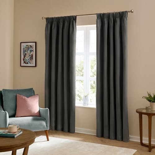 furn. The Ultimate Velvet Pencil Pleat Curtains (Grey-229x229cm) | Soft Stylish Light Filtering Matte Velvet Curtain Pair