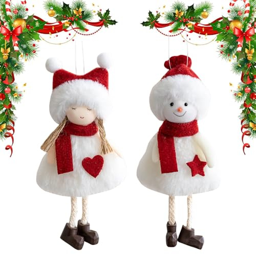 YGCHEN Weihnachtsanhänger Engel Plüsch Weihnachtsdeko Weihnachtsbaum Schneemann Anhänger Weihnachten Deko Christbaumschmuck Hängbare Weihnachtsbaumschmuck Engel Puppe Figure Anhänger 2 Stück