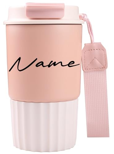 loongway Thermobecher Personalisiert mit Namen 450 ml Geschenk | Persönlich markiert leicht zuzuordnen | Edelstahl | Isoliert warme und kalte Getränke | Für Frühstück und Büro