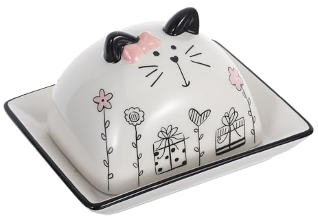 ANDRESLAD Beurrier Accessoire Pratique Design Cartoon avec Couvercle en Céramique et Boîte de Rangement Raffinée et Solide Cuisine Boutique de Desserts