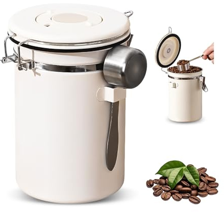 HMCEY Recipiente Cafe Hermetico 11.8 X 18 CM,Bote para Guardar Cafe en Grano Acero Inoxidable,Coffee Beans Container,Recipiente Almacenamiento con Indicador de Fecha Y Cuchara,Tarro para Azúcar