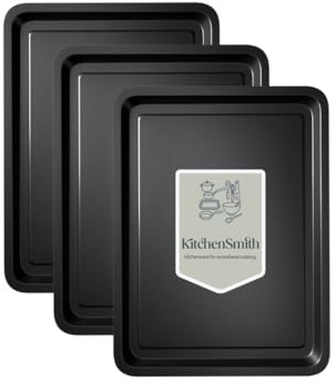 3-Pack - Essentials Baking Oven Sheet Set 32cm - Easy Cleaning Baking Tray/Pan, Non-Stick Tin, Multi-Pack Set Oven Trays - Dishwasher Safe and Easy Clean