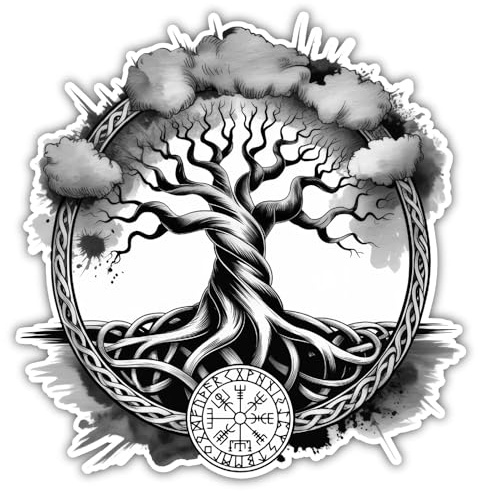 Samunshi® Yggdrasil Baum des Lebens Aufkleber Autoaufkleber für Motorrad Fahrrad Roller oder Auto Wohnmobil SUV Geländewagen Wikinger Sticker Dog Dogo 10x10cm