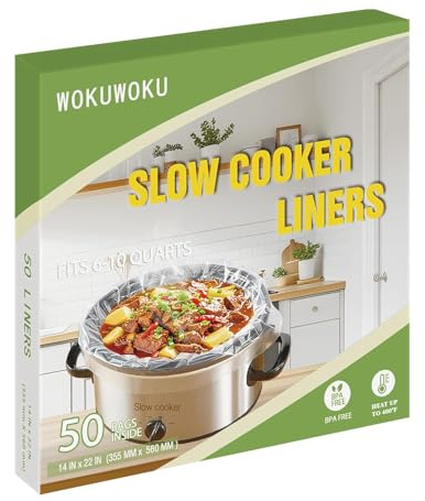 Slow Cooker Liners, 50 Count Cooking Bags Extra Large Size Disposable Pot Liners Plastic Bags, Fit 3QT to 10QT for Slow Cooker Cooking Trays, 14x 22 (50, Extra Large)