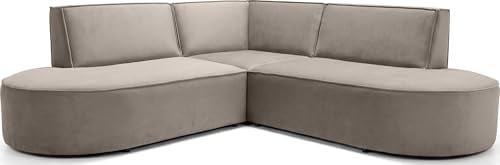 WFL GROUP Ecksofa 3-Sitzer im Loft-Stil – Skandi-Design – Universelle L-Form Wohnlandschaft – Freistehend – inkl. 2 Dekokissen - 223 × 223 × 73 cm – Taupe Samt
