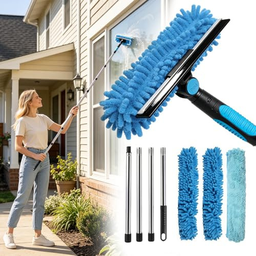 ChaneeHann Limpiacristales Telescopico con Mango Extensible 180cm, Rasqueta Limpiacristales con 3 Cuchillas, Limpia Cristales Ventanas para Baño, Ventana, Coche