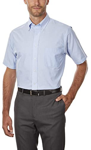 Van Heusen Men's Short Sleeve Dress Shirt Regular Fit Oxford Solid, Blue, 15.5-16 Neck